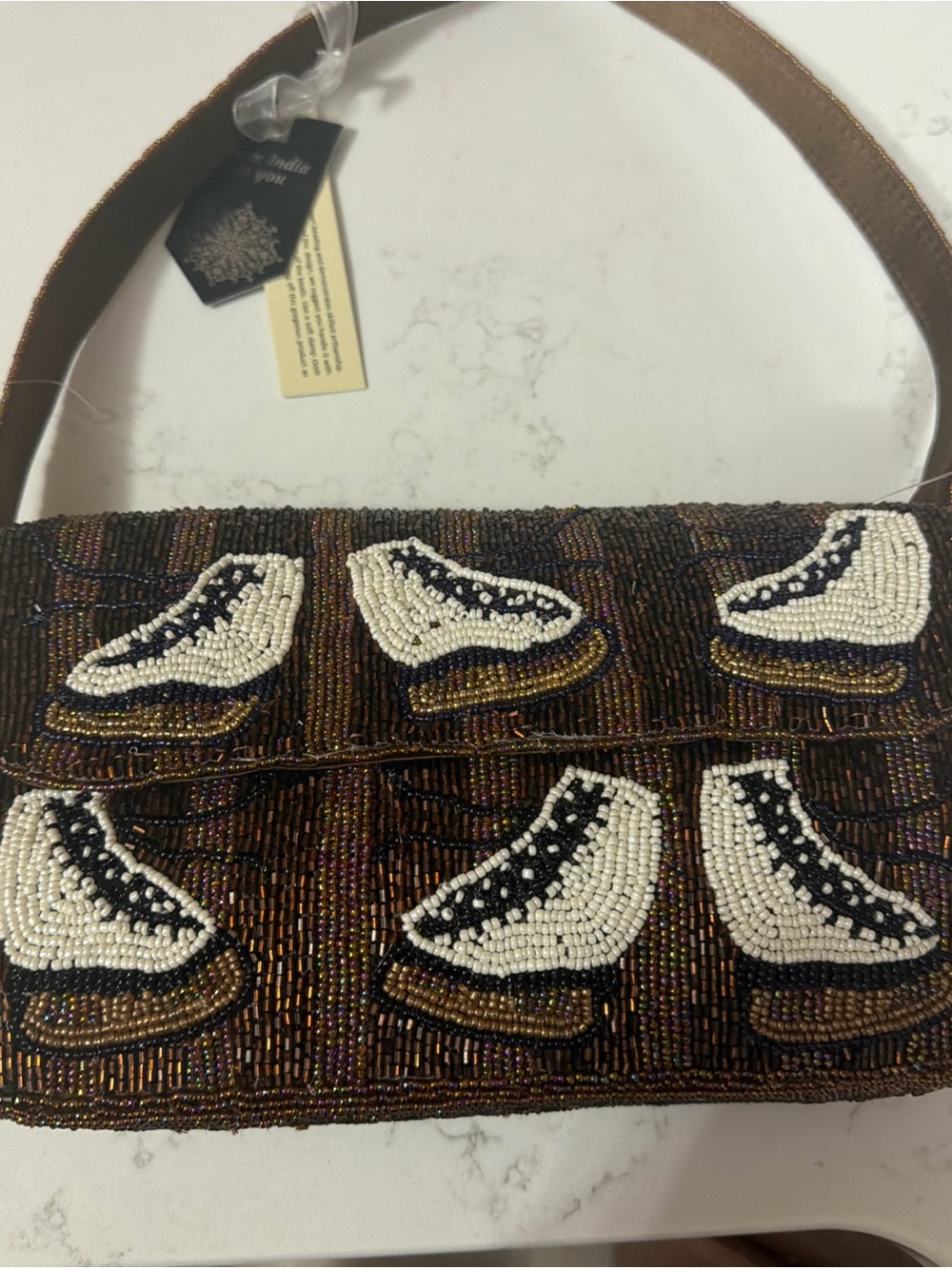 Beaded Brown Multi-Color Mosaic Shoulder Bag